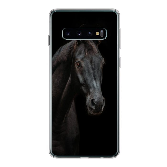 MuchoWow Handyhülle Pferd - Nutztier - Schwarz Phone Case Handyhülle Samsung Galaxy S10 Silikon Schutzhülle