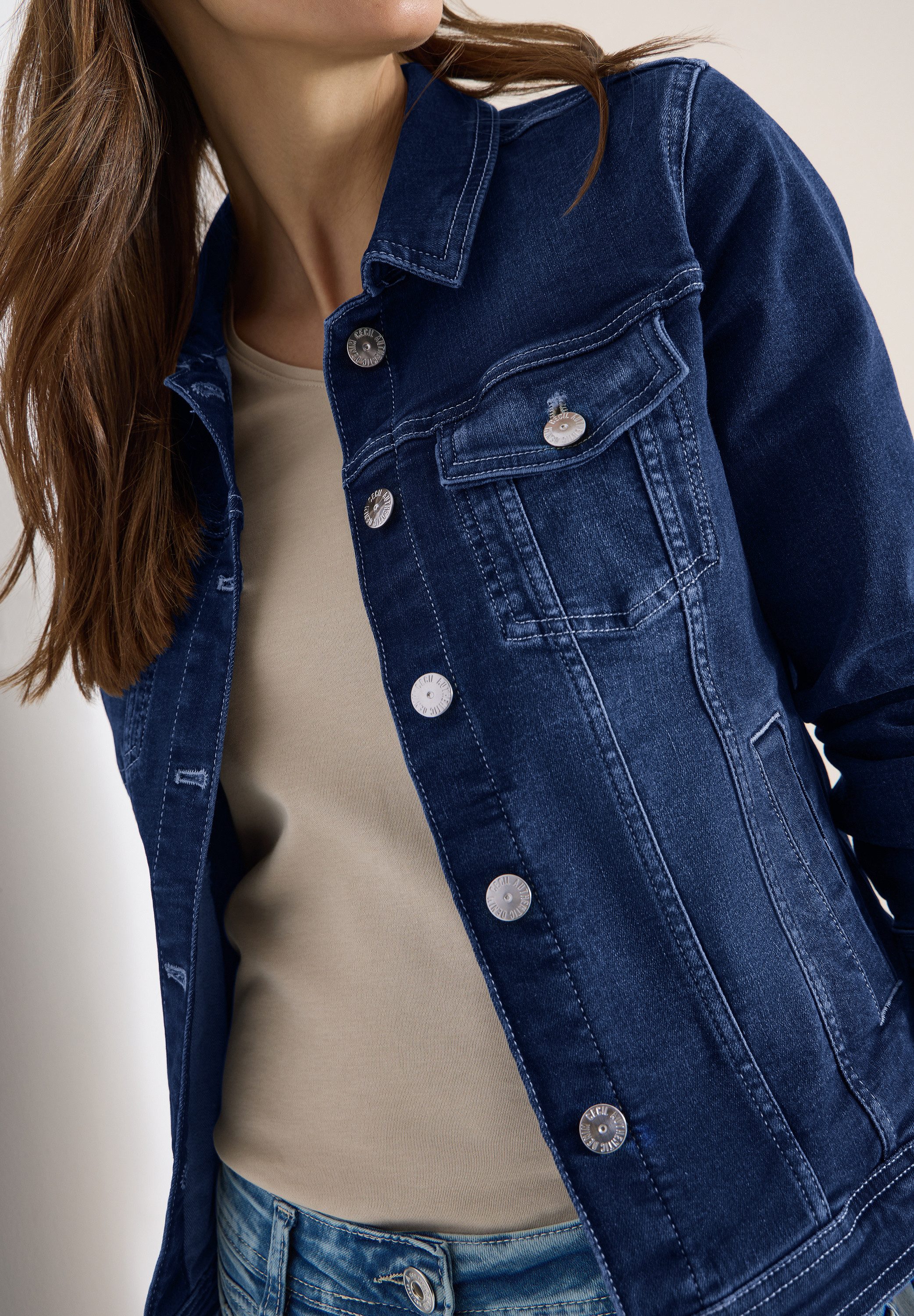 CECIL Jeansjacke mit Brusttaschen und Knöpfen