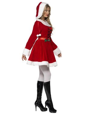 Smiffys Kostüm Miss Mistel Weihnachtsfrau, Weihnachtliches Kapuzenkleid mit Mistel-Applikationen