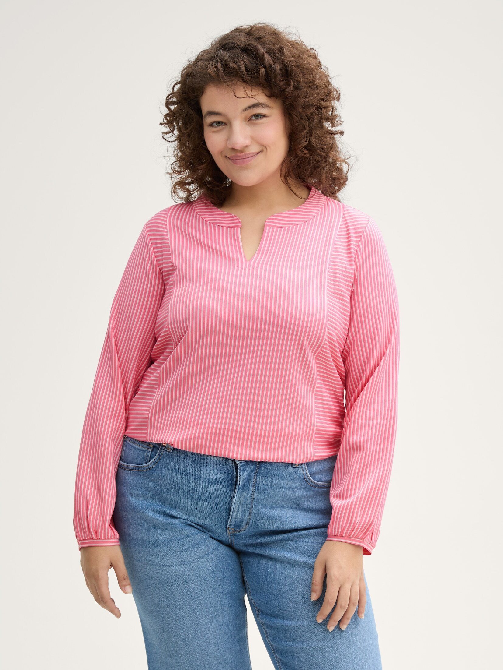 TOM TAILOR PLUS Langarmshirt Plus Size - Blusenshirt mit Streifenmuster