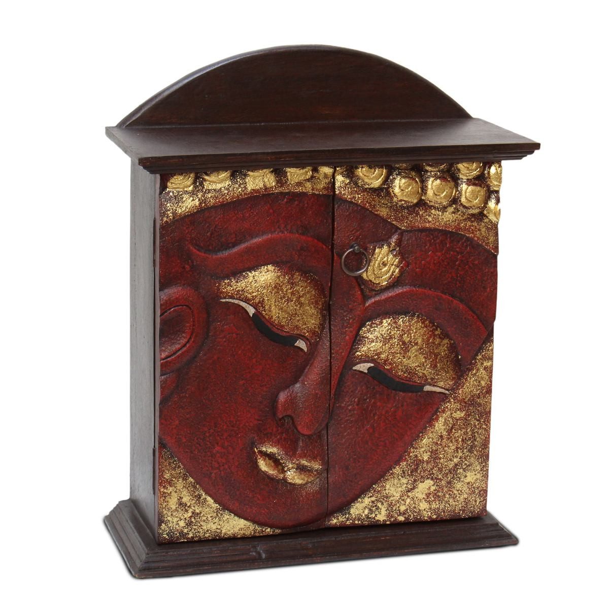 Oriental Galerie Hängeschrank Schrank Hängeschrank Buddha Gesicht Rot Gold (1-St)