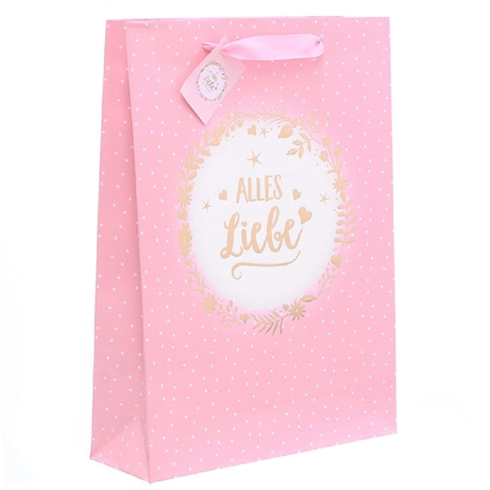 Linoows Tragetasche 10 Stück Rosa Geschenktüten `alles Liebe`, Tüten, Große Papiertragetaschen