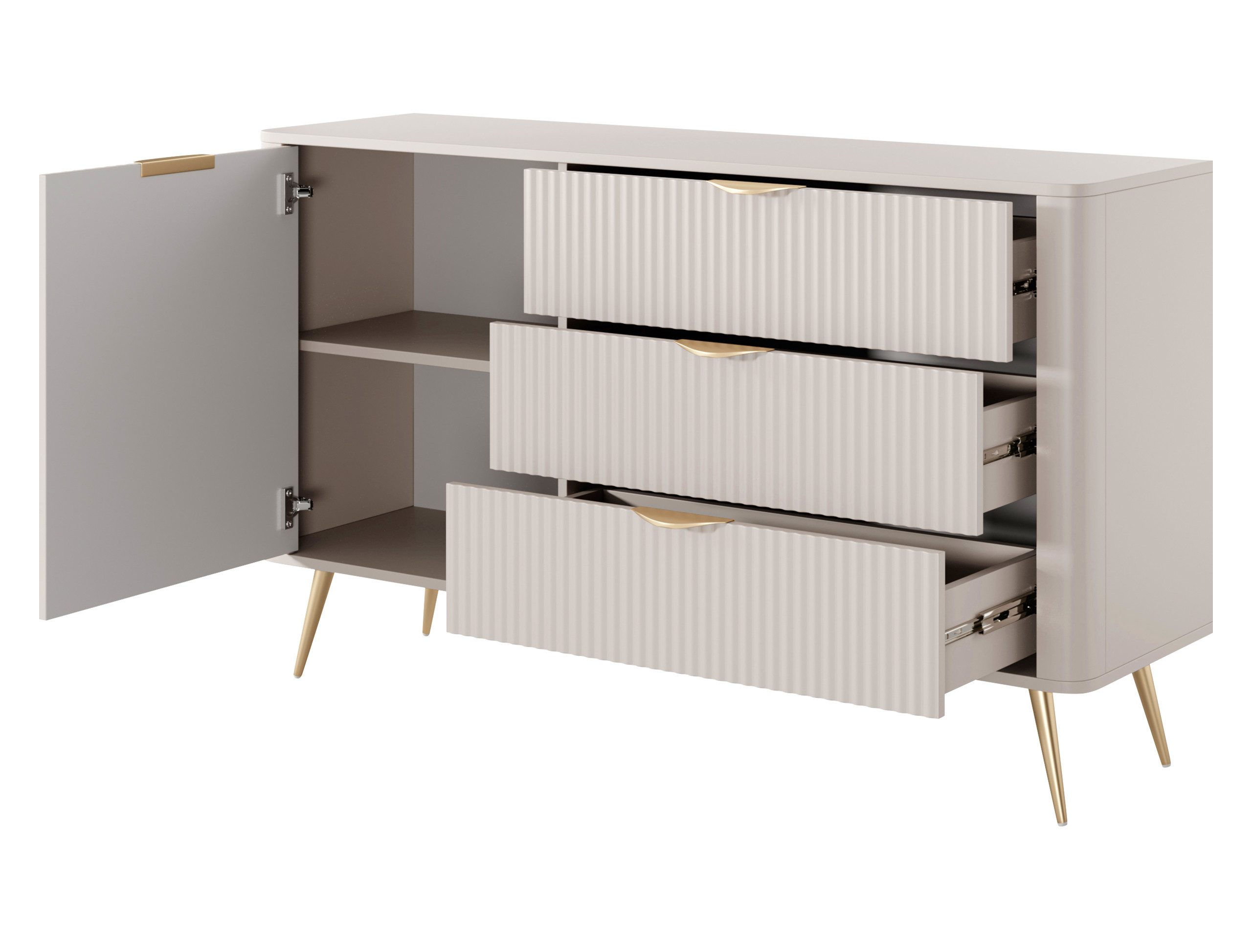 MIRJAN24 Wohnzimmer-Set Lante II, (3er-Set, Regal, TV-Lowboard, Kommode), Metallfüße und Aluminiumgriffe