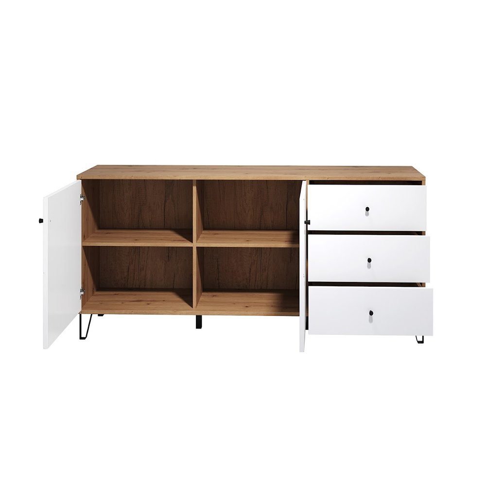 trendteam Anrichte Touch, Sideboard Kommode Schrank Artisan Eiche Weiß matt