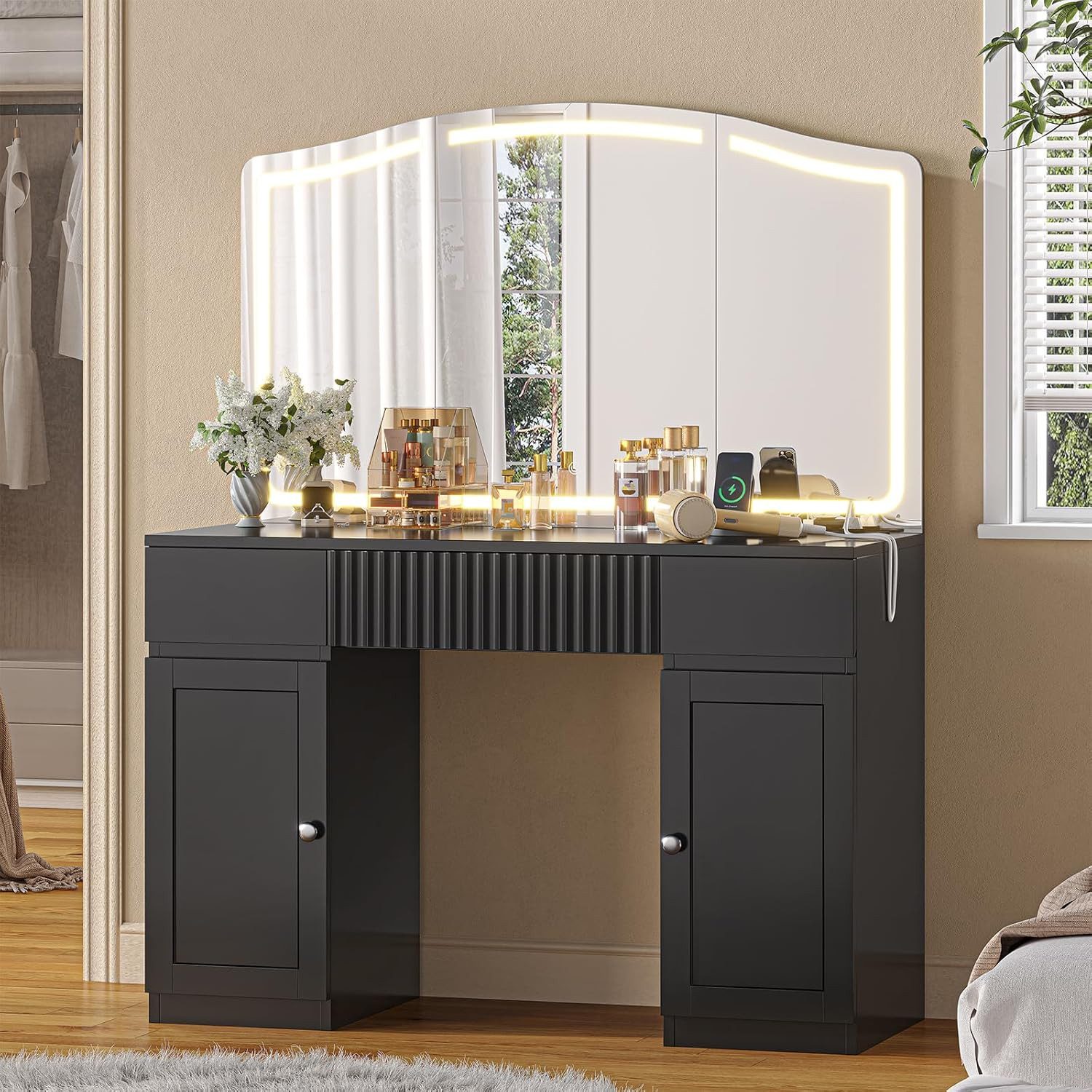 MSMASK Schminktisch mit Großem Spiegel und Verstellbarer LED-Beleuchtung, m günstig online kaufen