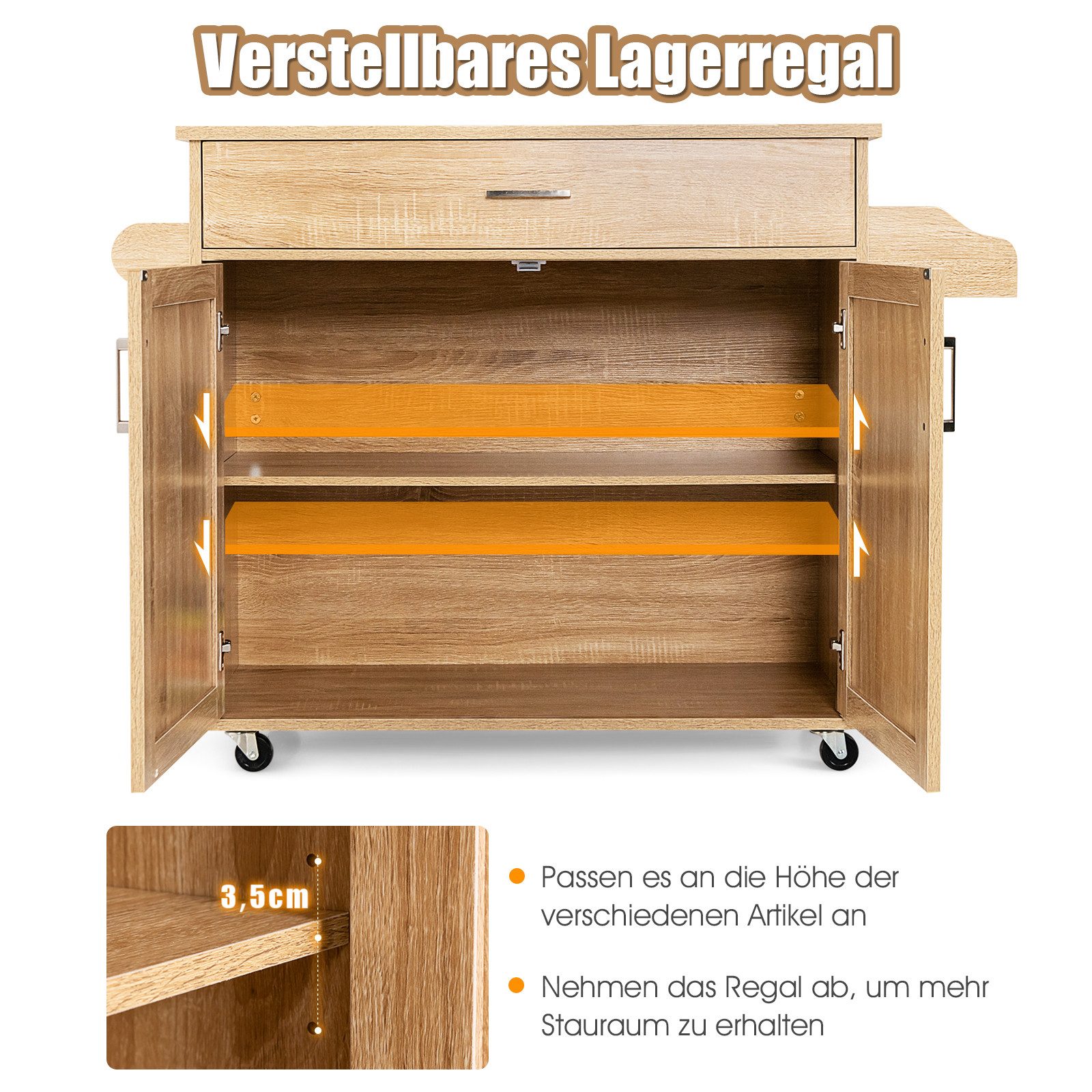 COSTWAY Küchenwagen, Servierwagen mit Arbeitsplatte & Handtuchhalter, Rollen