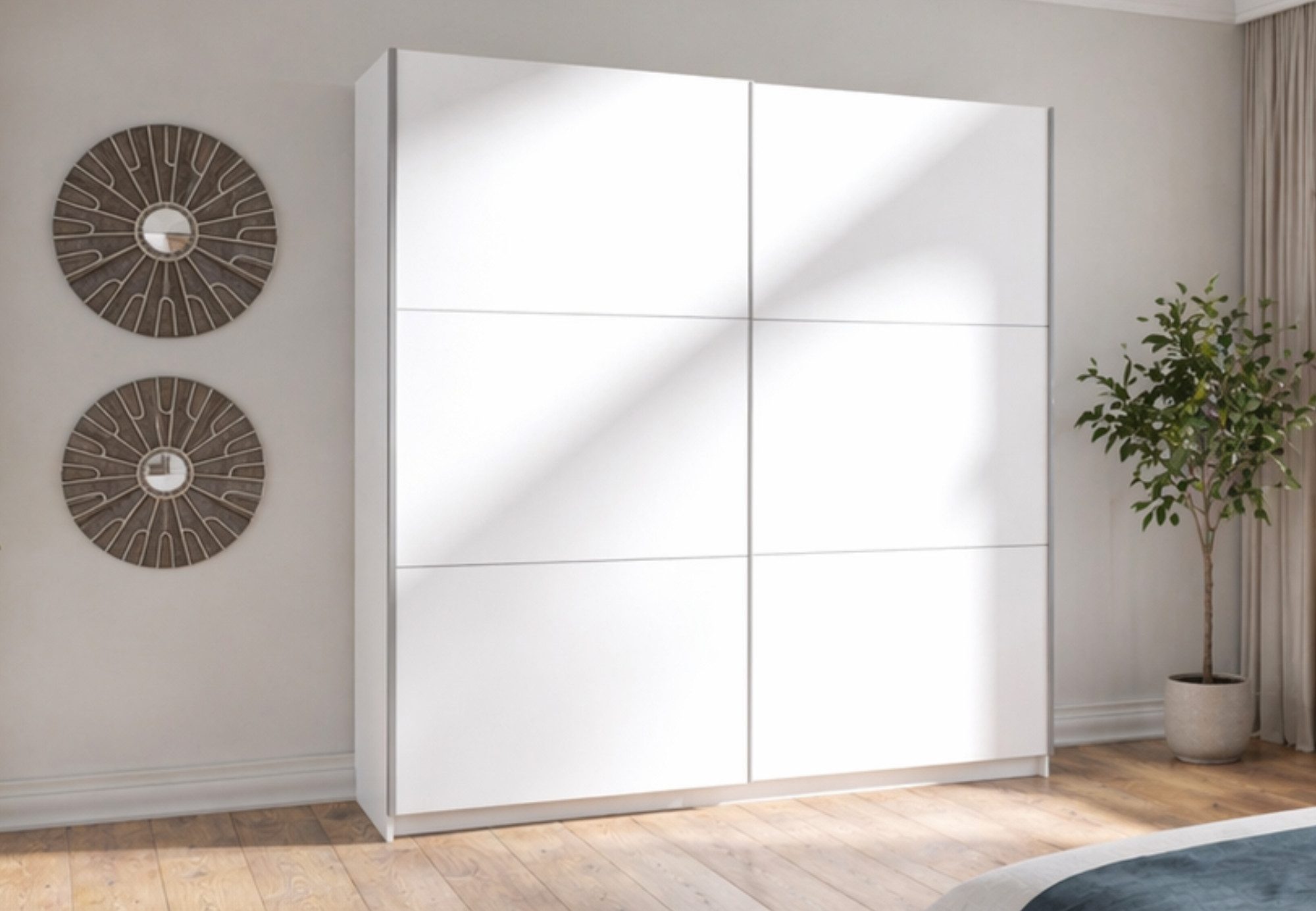 Home Collective Schwebetürenschrank Kleiderschrank Schlafzimmerschrank Garderobe wahlweise mit Spiegel (Maße B/H/T: 200,6 x 207 x 60 cm) 5 Böden & Kleiderstange für viel Stauraum, Weiß
