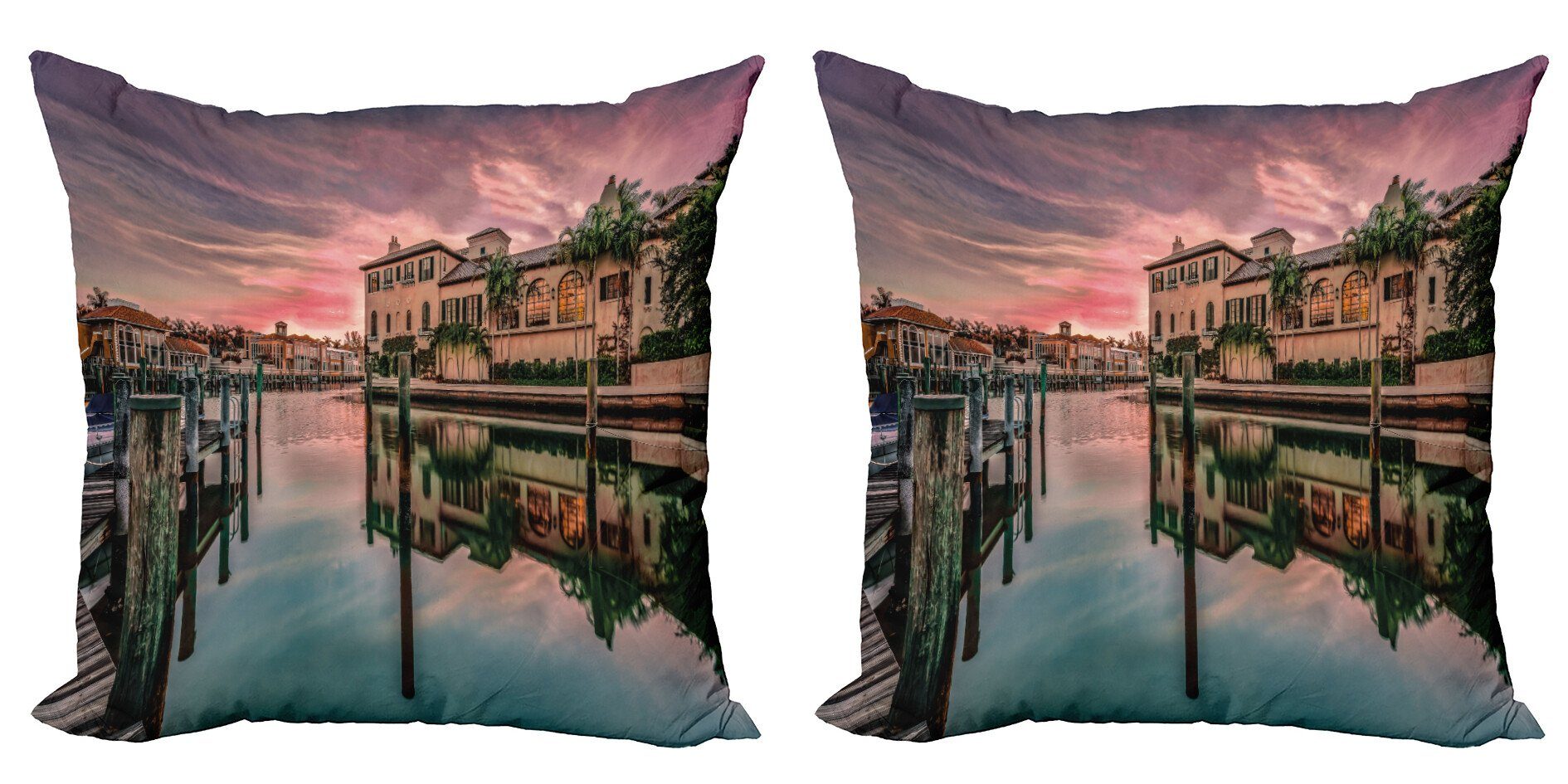 Kissenbezüge Modern Accent Doppelseitiger Digitaldruck, Abakuhaus (2 Stück), Natur Sonnenaufgang Fluss Wasser