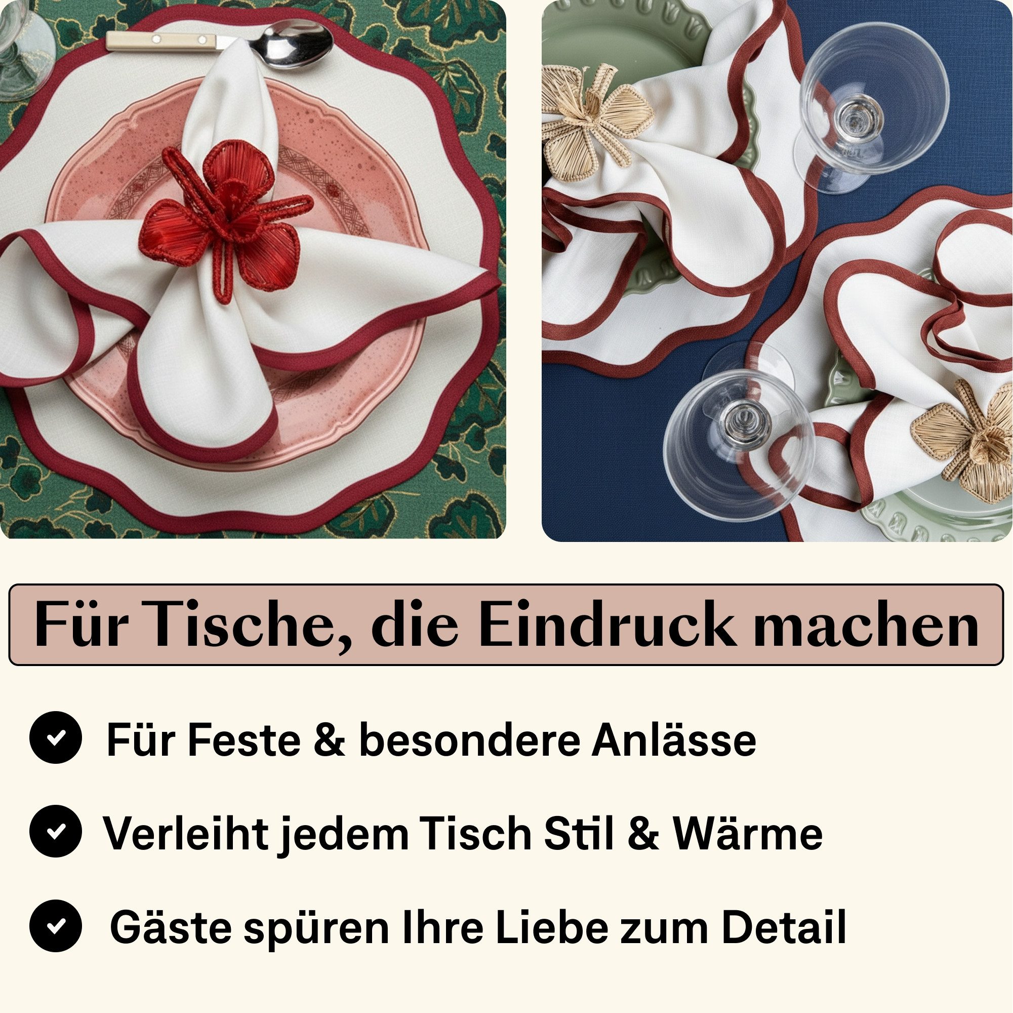 Seralino Stoffserviette 100% Bio-Baumwolle, (Set, 12 St., Wiederverwendbar), 40x40 cm & 45x45 cm
