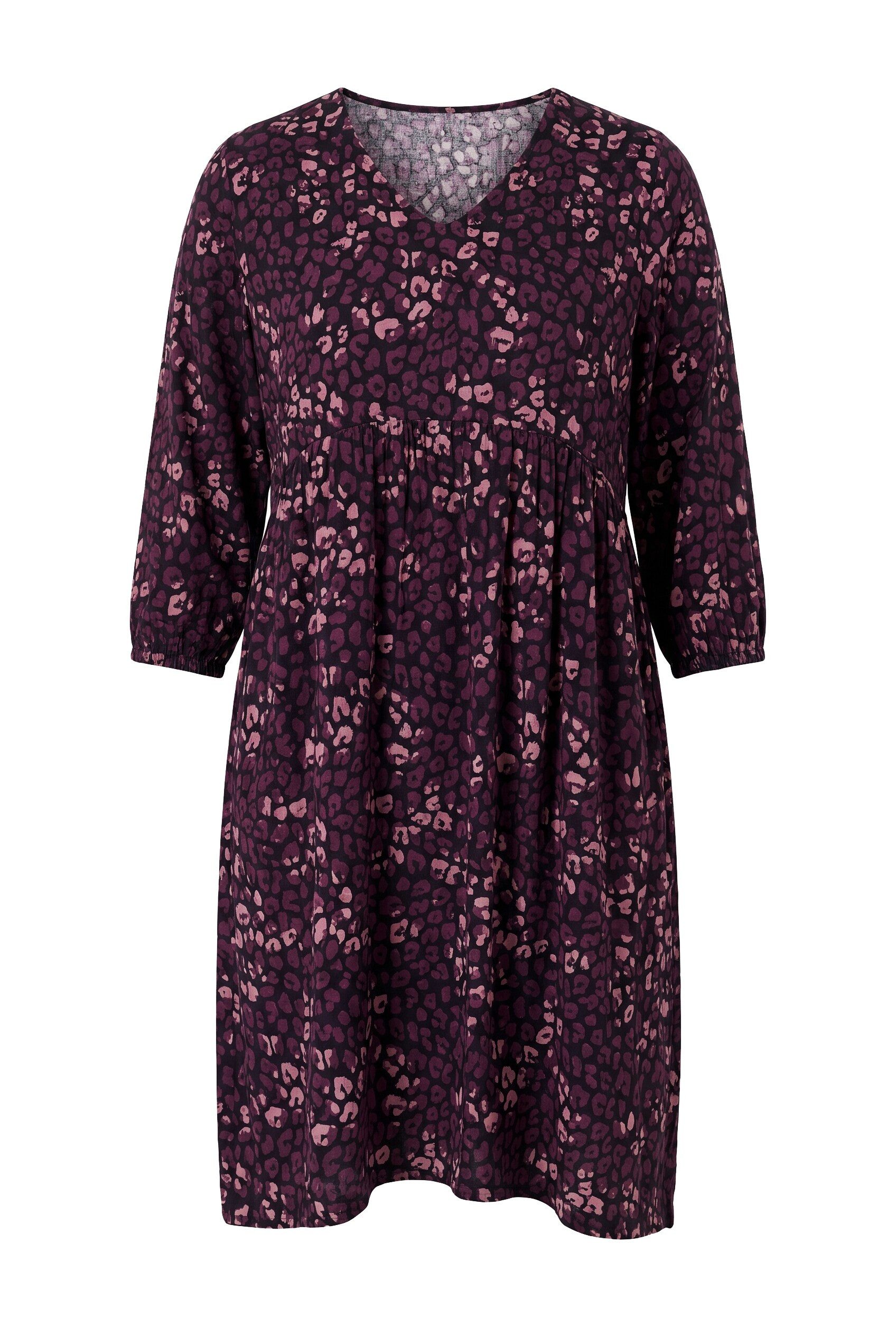 Ulla Popken Jerseykleid Jerseykleid Leomuster A-Linie V-Ausschnitt 3/4-Arm – Bild 2 von 4