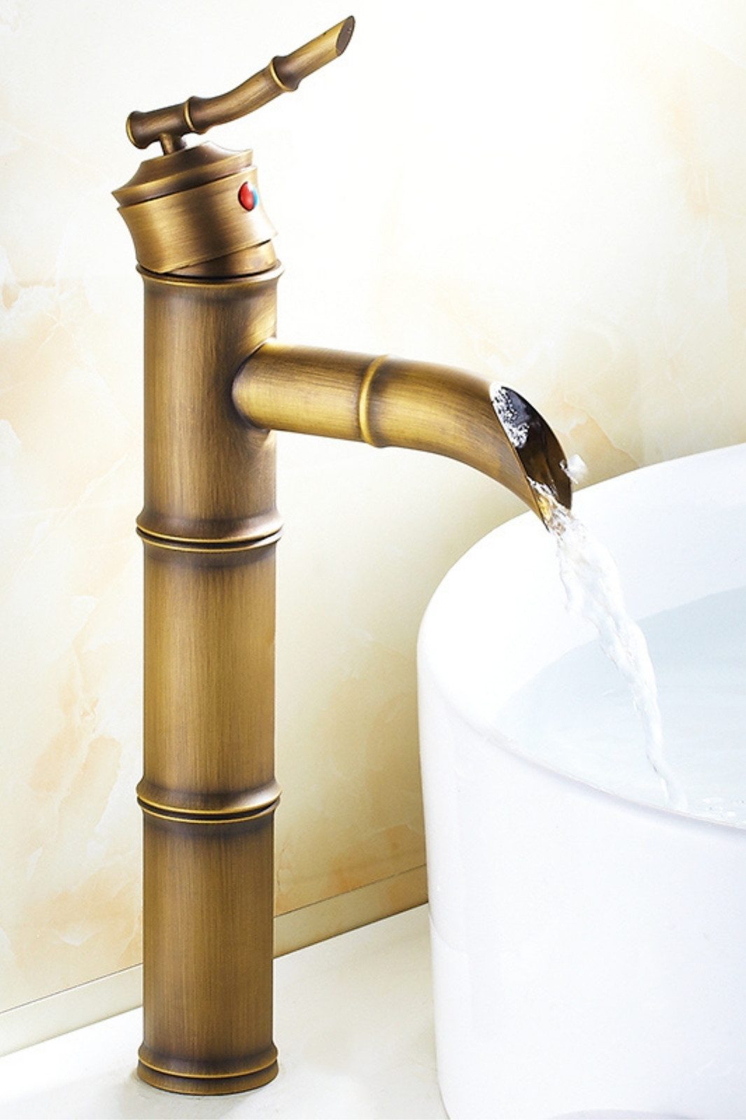Kinaree Badarmatur Retro Wasserhahn BEN TRE Bad Waschtischarmatur für Aufsatzbecken Messing, Bambusoptik, Armatur