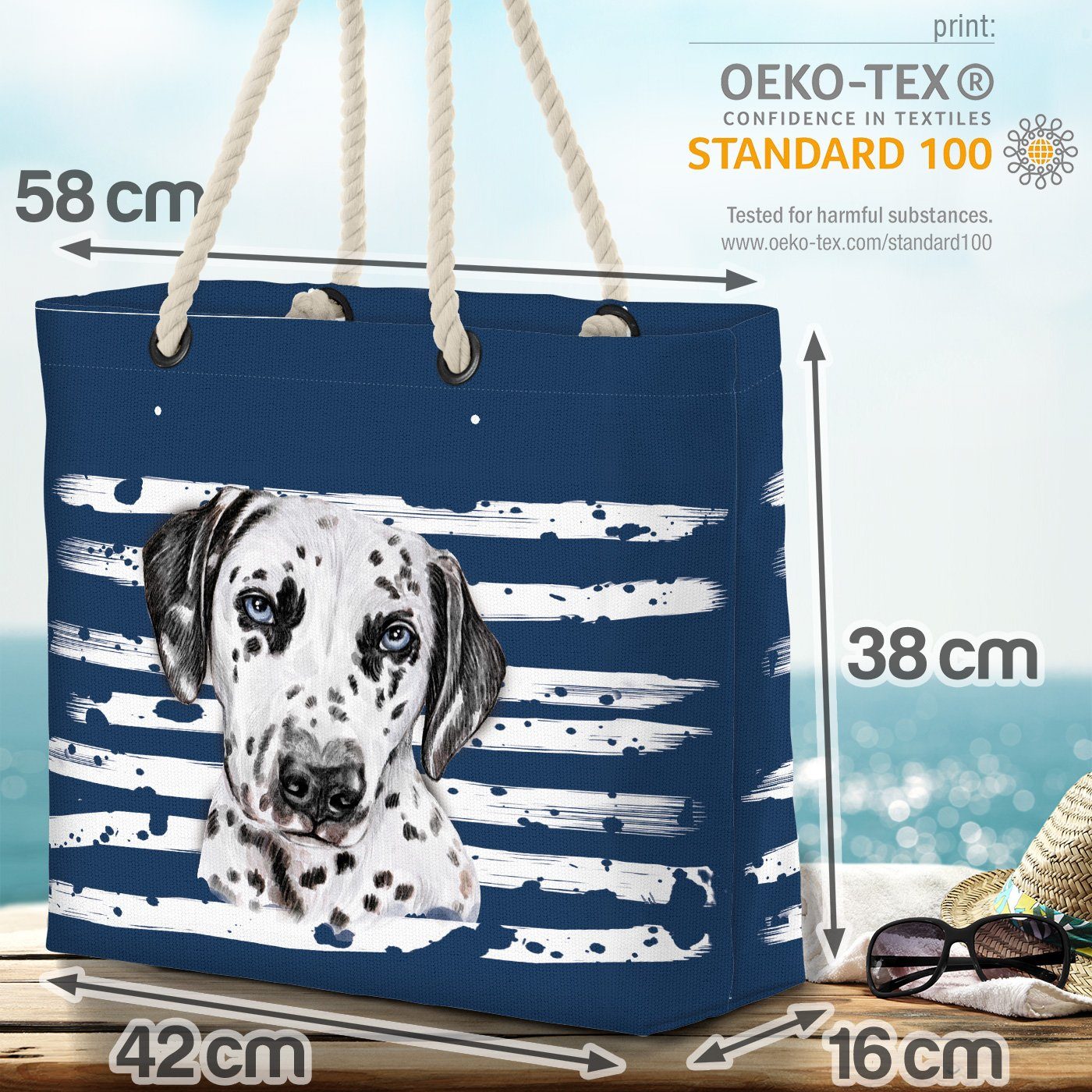 VOID Strandtasche (1-tlg), Haustier Dalmatiner Hund marineblau Hundetasche