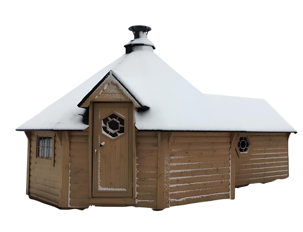 JVmoebel Saunahaus Sauna Grillkota 16.5m² Holzhaus Garten Grillhaus Transparent, 45.0 mm, (1-St., Maßeinheit, Maße) Made in Europe