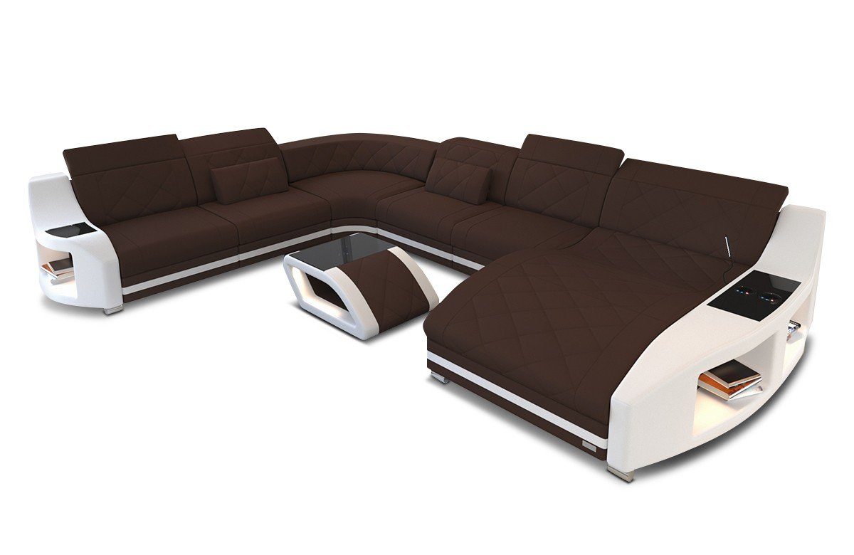 Mikrofaser wahlweise mit Designersofa Stoffsofa, dunkelbraun-weiß Sofa Couch Polsterstoff XXL Dreams M Sofa Bettfunktion Wohnlandschaft Swing