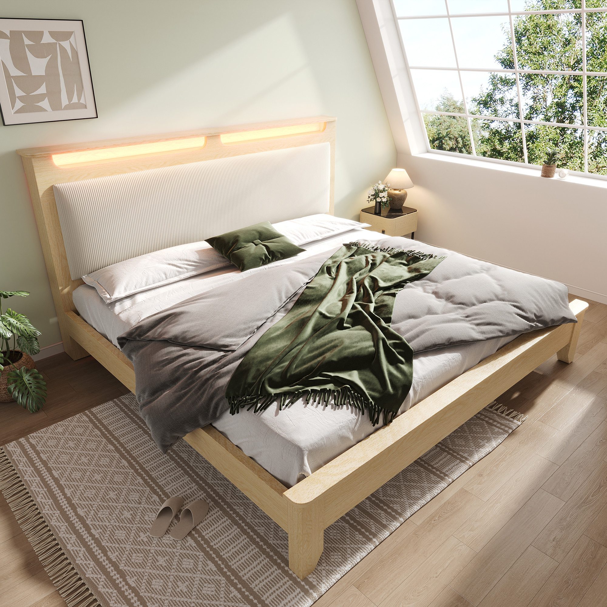 Ulife Holzbett Doppelbett mit Stauraum-Kopfteil und günstig online kaufen