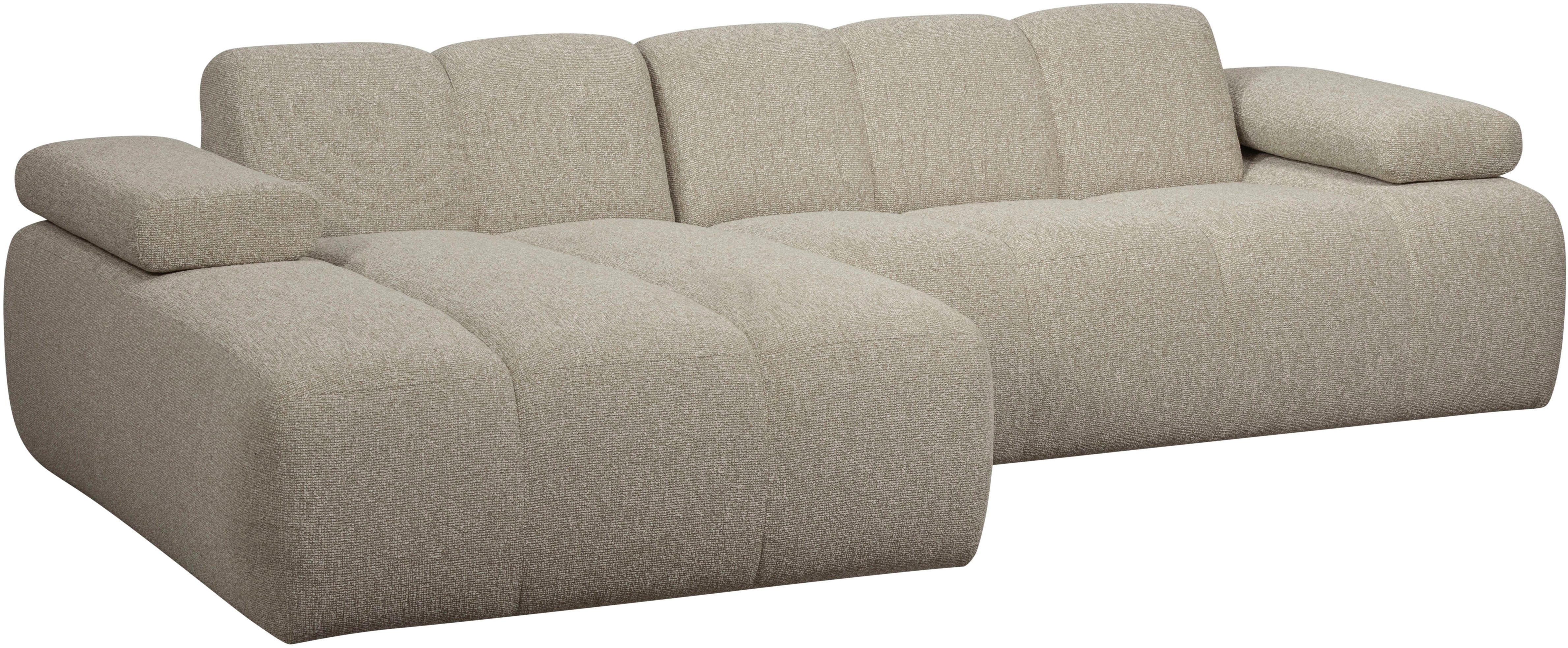 WOOOD Chaiselongue Mojo Bouclé-Bezug mit verstellbarer Armlehne, H 74 x B 284 x T 160 cm, Tragkraft 360 kg, Maximale Verschleißfestigkeit, Pfleiglicht