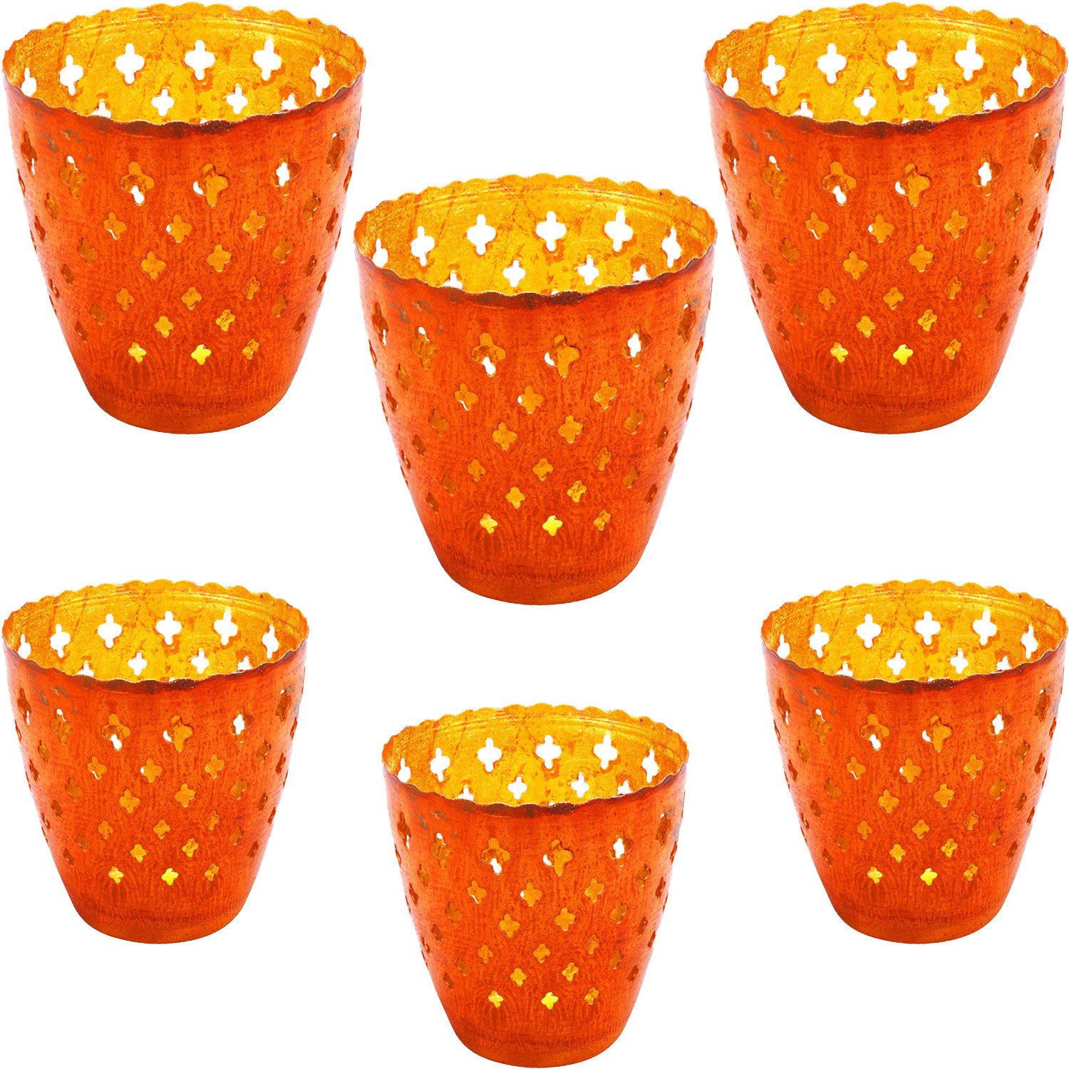 Marrakesch Orient & Mediterran Interior Teelichthalter 6er Set Orientalisches Gartendeko Windlicht Rost Mateo (6 St), Handarbeit