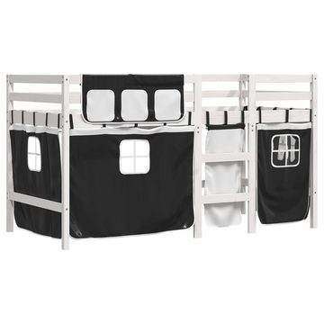 vidaXL Bett Kinderhochbett mit Vorhängen Weiß Schwarz 90x190 cm Kiefernholz