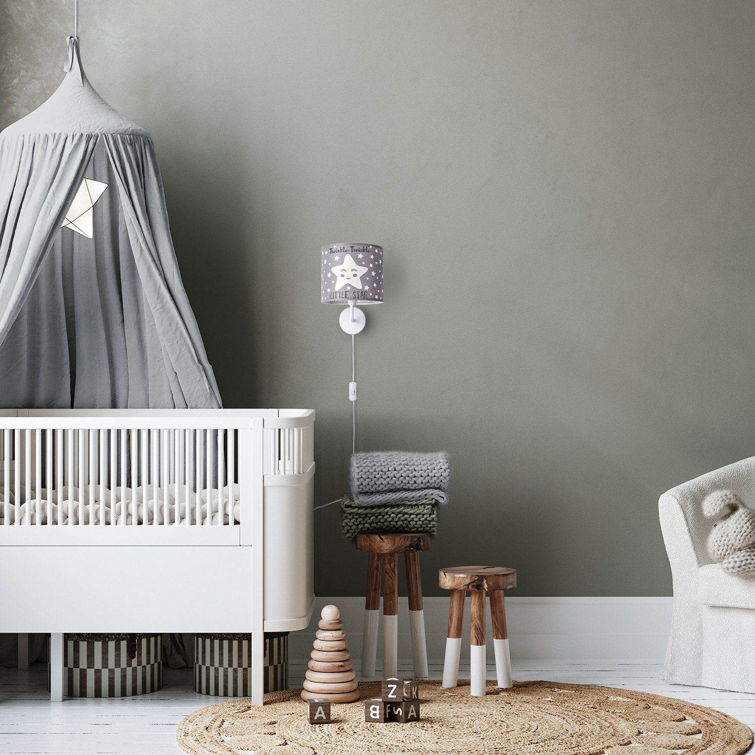 Paco E14 Leuchtmittel, ohne Kabel Home Aleyna 105, Kinderlampe Babyzimmer âˆ…18cm Kinderzimmer Wandleuchte Sterne 3m