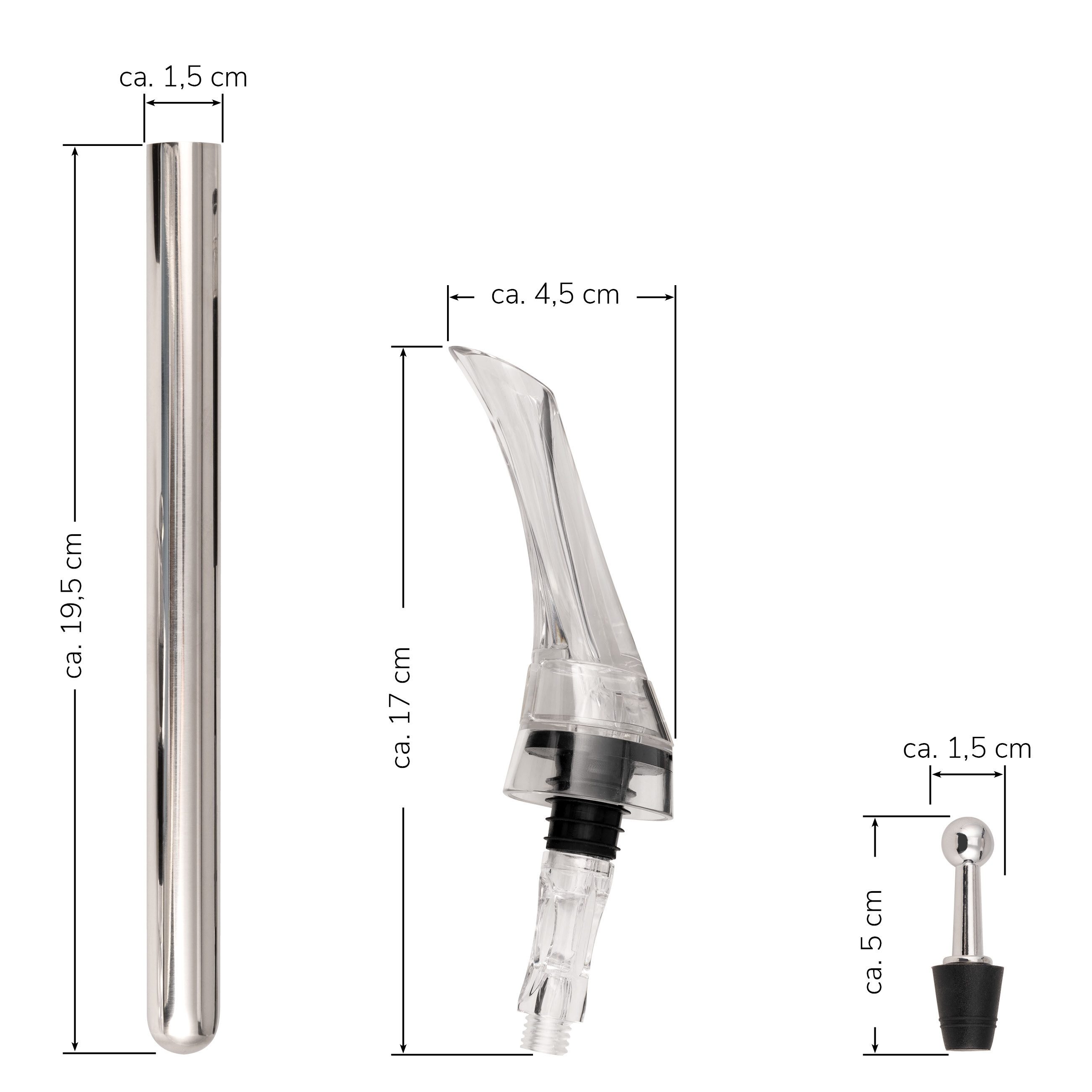 bremermann Dekantierausgießer Dekanter Wein-Ausgießer mit Edelstahl-Kühlstab, Dekantier-Belüfter