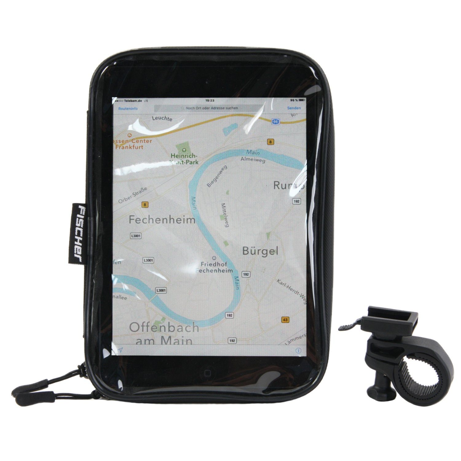 FISCHER Fahrrad Tablet-Halterung Tablet-Tasche Lenker-Halterung Fahrrad, (bis 8 Zoll, Wasserfest, Halter mit Klick-System, Fahrrad-Lenker 22-31,8mm)