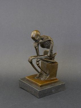 AFG Dekoobjekt Bronze Figur Der Denker Skelett auf edlem Marmorsockel