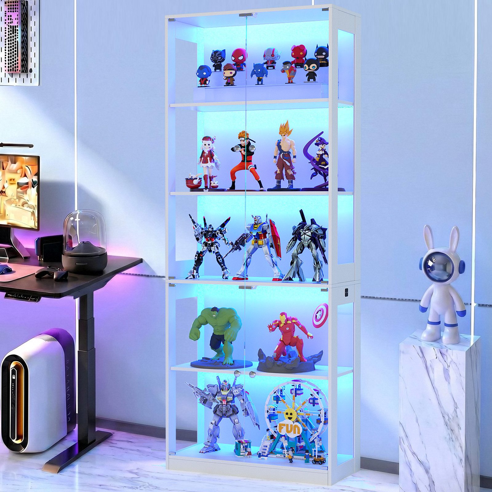 VOWNER Vitrine mit LED-Beleuchtung, Bewegungssensor und Glastüren, 80x35x204cm (1-St) 5-Ebenen Sammlerschrank aus Spanplatte und Glas