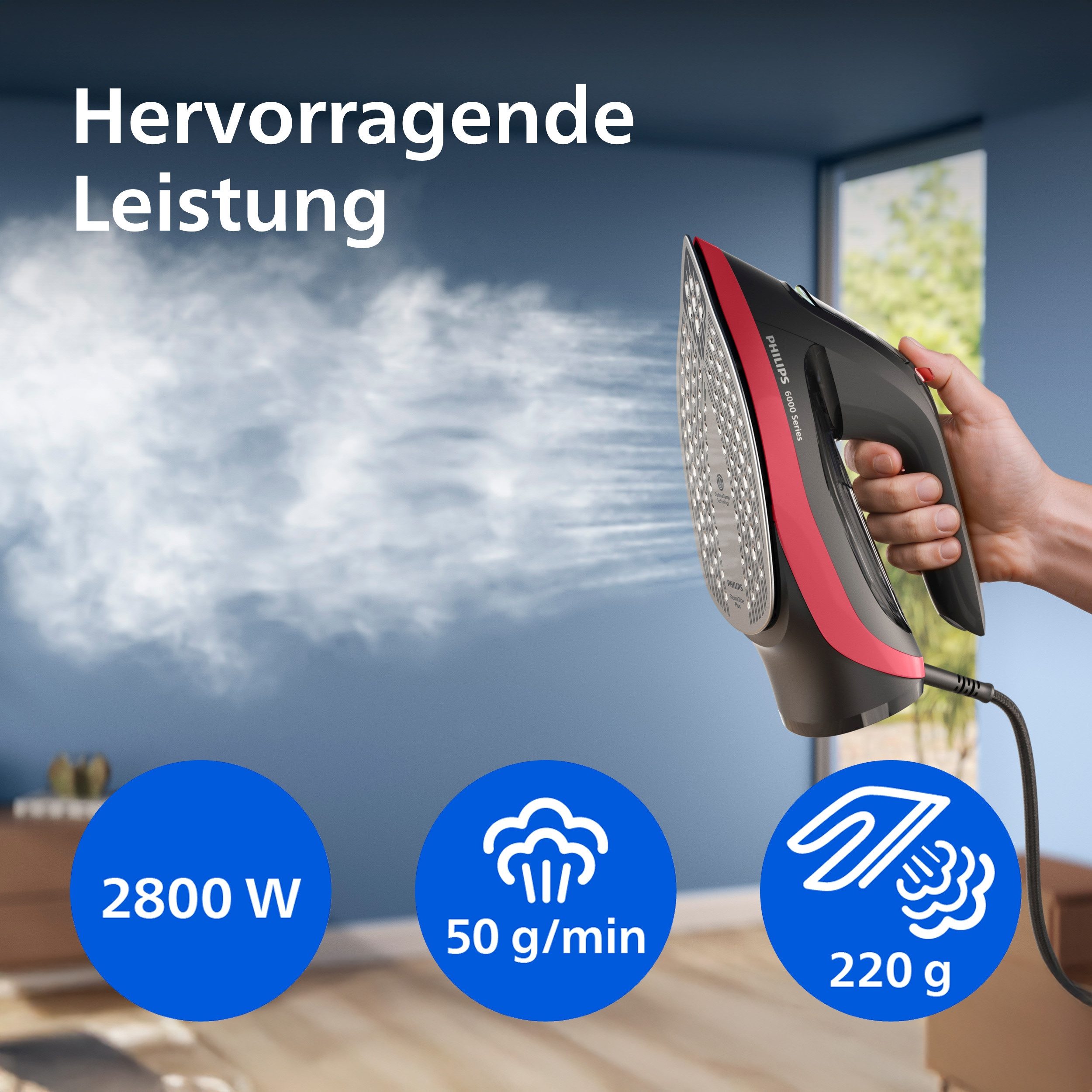 Philips Dampfbügeleisen DST6130/40 6000 Series, 2800 W, SteamGlide Plus, mit 300 ml Wassertank und 220 g Dampfstoß – Bild 4 von 5