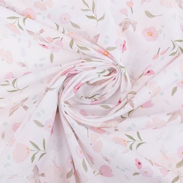 SCHÖNER LEBEN. Stoff Baumwollstoff Popeline Digitaldruck Pretty Blumen weiß rosa 1,47m