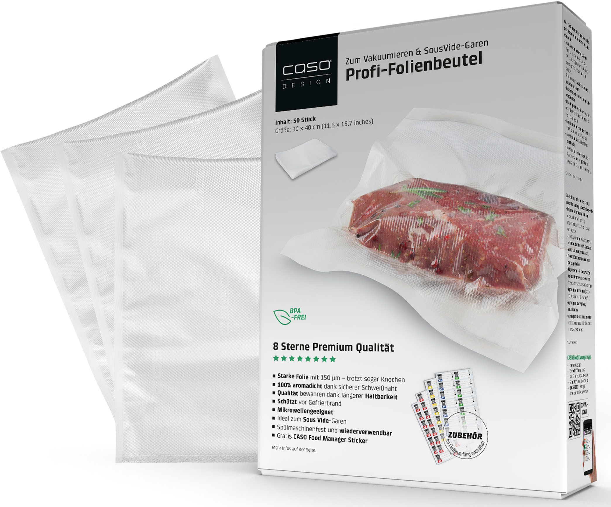 Caso Vakuumierbeutel 1220, Zubehör für alle handelsüblichen Balken Vakuumierer, 50 Stück