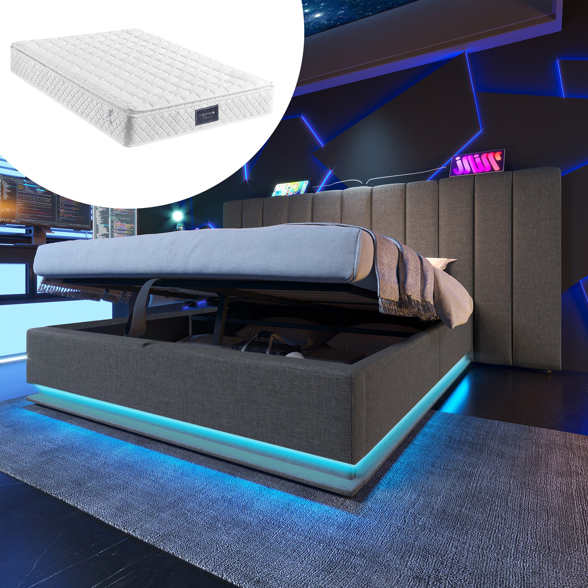 HAUSS SPOLE Polsterbett 160×200 mit LED günstig online kaufen