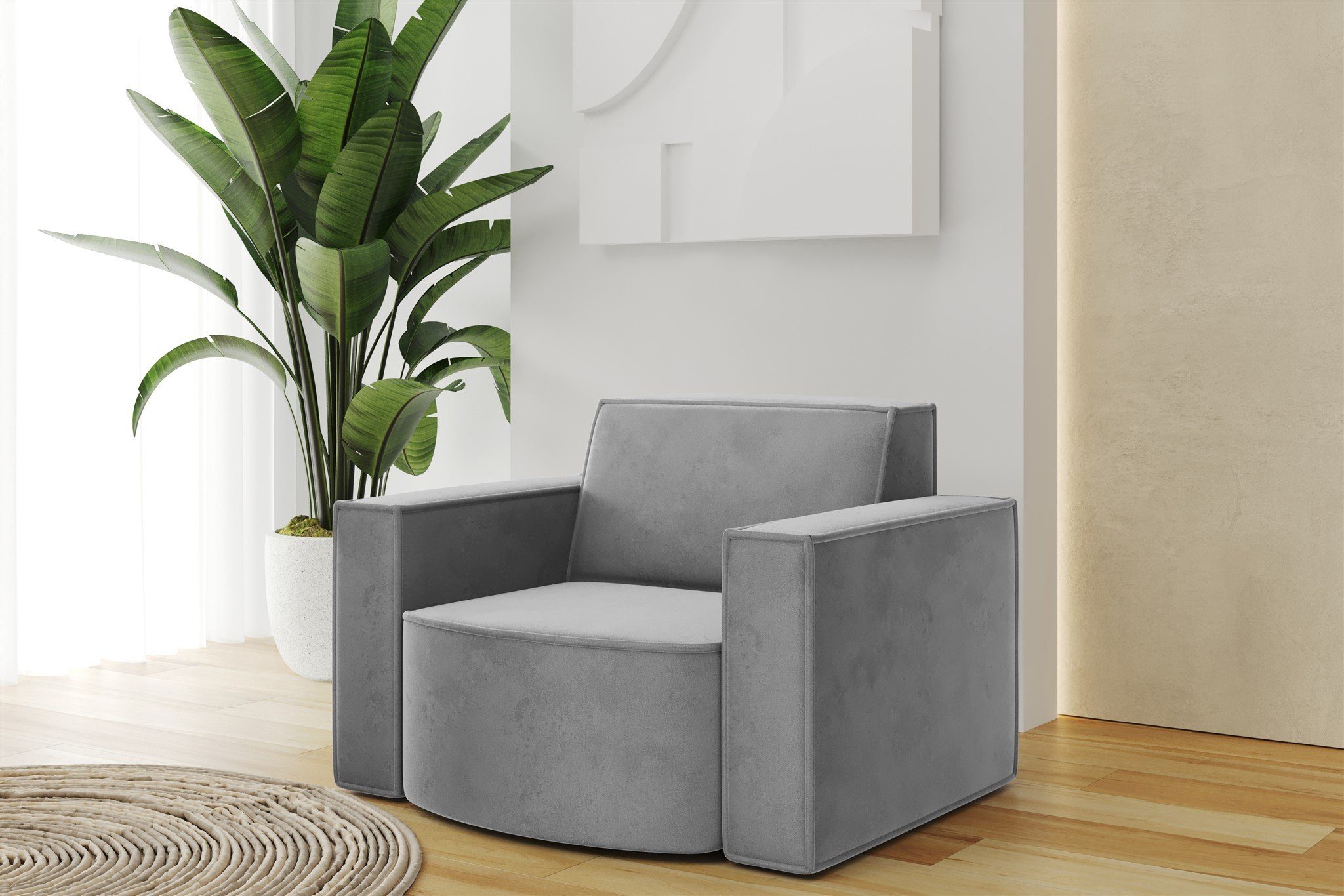 Fun Möbel Polstergarnitur Sofaset Designerecksofa PALMA XS plus Sessel in Stoff Opera Velvet, (Rundumbezug, Ottomane Links oder Rechts)