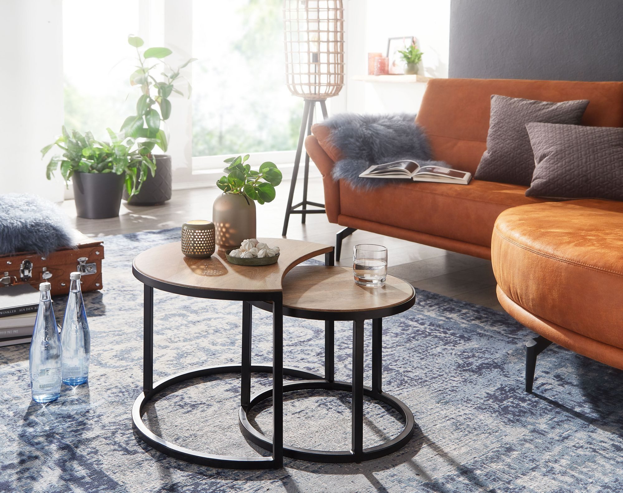 FINEBUY Couchtisch FB25165 Set 2er Massivholz rund Natur Wohnzimmertisch Sa günstig online kaufen
