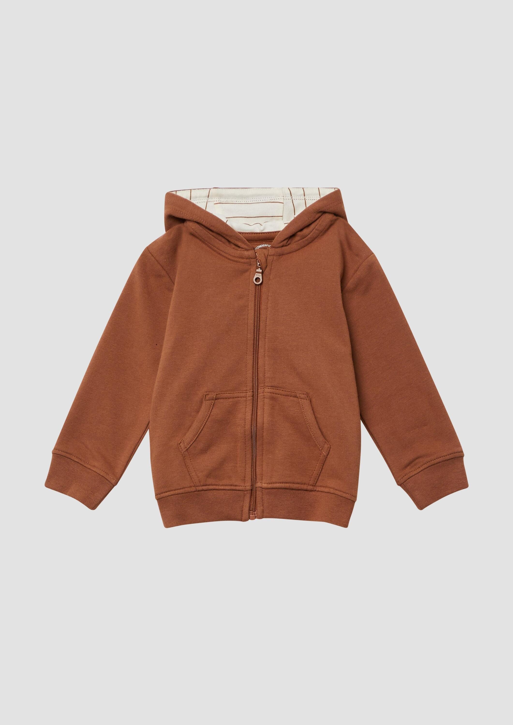 s.Oliver Sweatjacke Sweatshirt Jacke Sweatshirt-Jacke mit Kapuze und Ellenbogenpatches