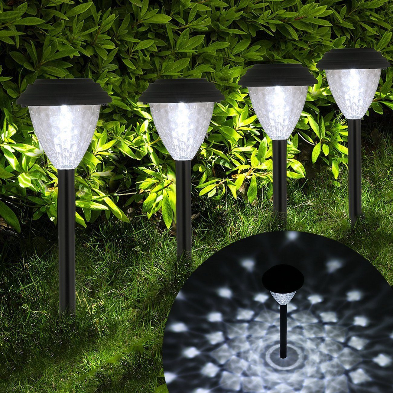 LETGOSPT LED Solarleuchte Solarlampen für Außen Garten, 4x Upgrade Solar Gartenleuchte LED Licht, LED fest integriert, Kaltweiß/Warmweiß, für Außen Rasen Gehweg Terrasse Hofweg