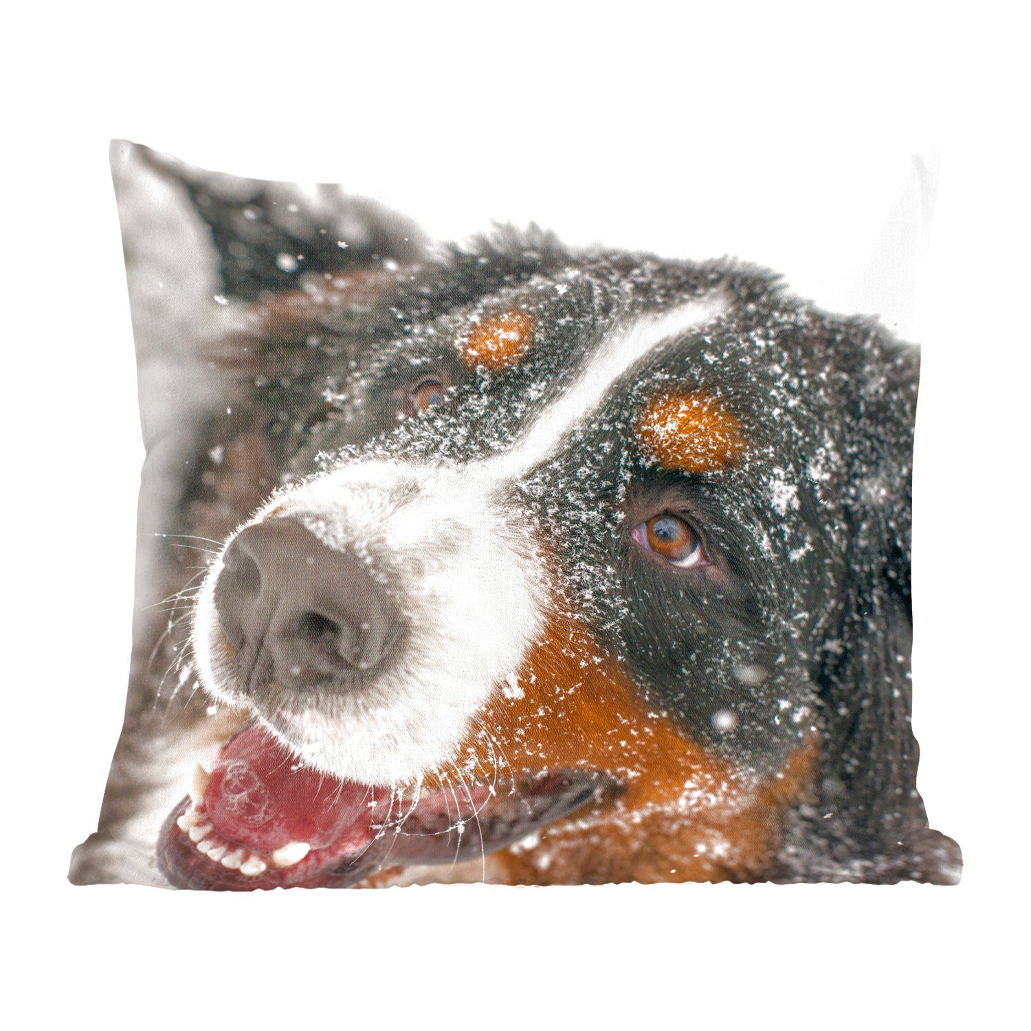MuchoWow Dekokissen Ein Berner Sennenhund unter dem Schnee, Zierkissen mit Füllung für Wohzimmer, Schlafzimmer, Deko, Sofakissen