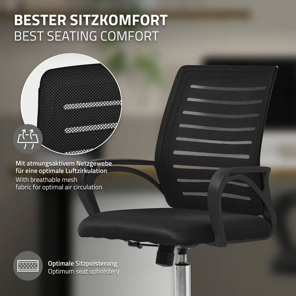 ML-DESIGN Bürostuhl Schreibtischstuhl ergonomisch mit Armlehnen Wippfunktion 360° drehbar, Computerstuhl Schwarz mit Rollen Schreibtischstuhl Gaming-Stuhl – Bild 5 von 5