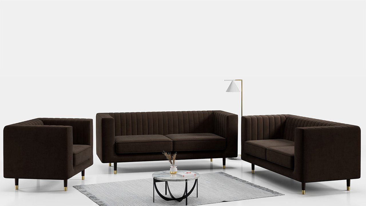 1, Sofa im Beinen, Kronos Loungemöbel mit Möbelset MKS 2 hohen MÖBEL Stil, ELMO modischen 3 Braun