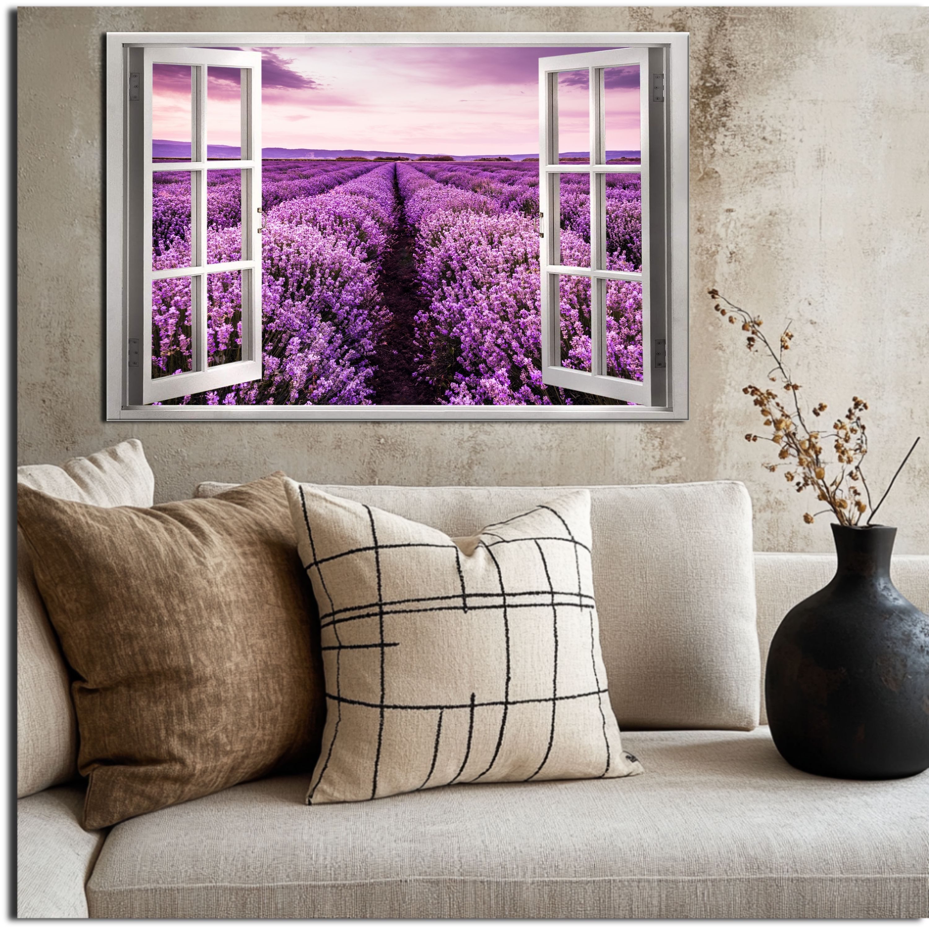 DARO Design Leinwandbild Modern Abstrakt Wandbilder XXL Wandbild Wand Deko Leinwand Bilder, 40x30 cm (Lavendel - Bild groß Wohnzimmer Schlafzimmer Küche Esszimmer Einteilig Querformat Fotodruck Leinwände Wanddeko Abstrakte Kunst Boho), 40x30cm