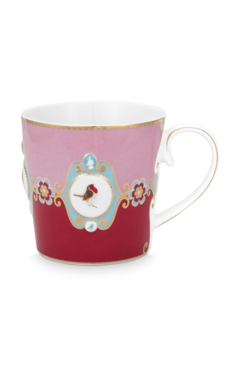 PiP Studio Becher Love Birds Medaillion Henkelbecher rot/pink 250ml, Bone China, Mug Large Love Birds Medallion Red-Pink 250ml