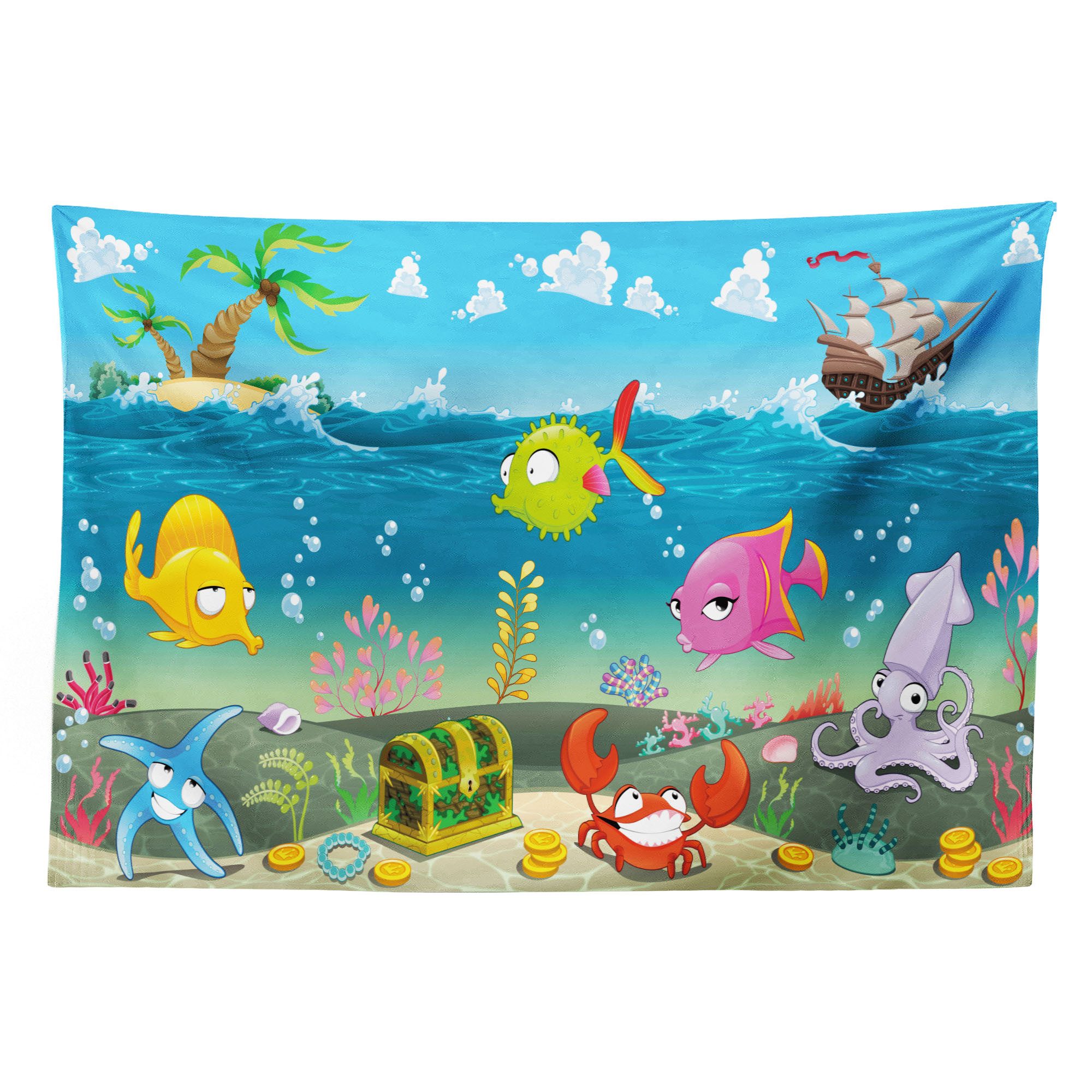 Abakuhaus Wandteppich aus Weiches Mikrofaser Stoff Für das Wohn und Schlafzimmer, rechteckig, Cartoon Meerestiere Unterwasser