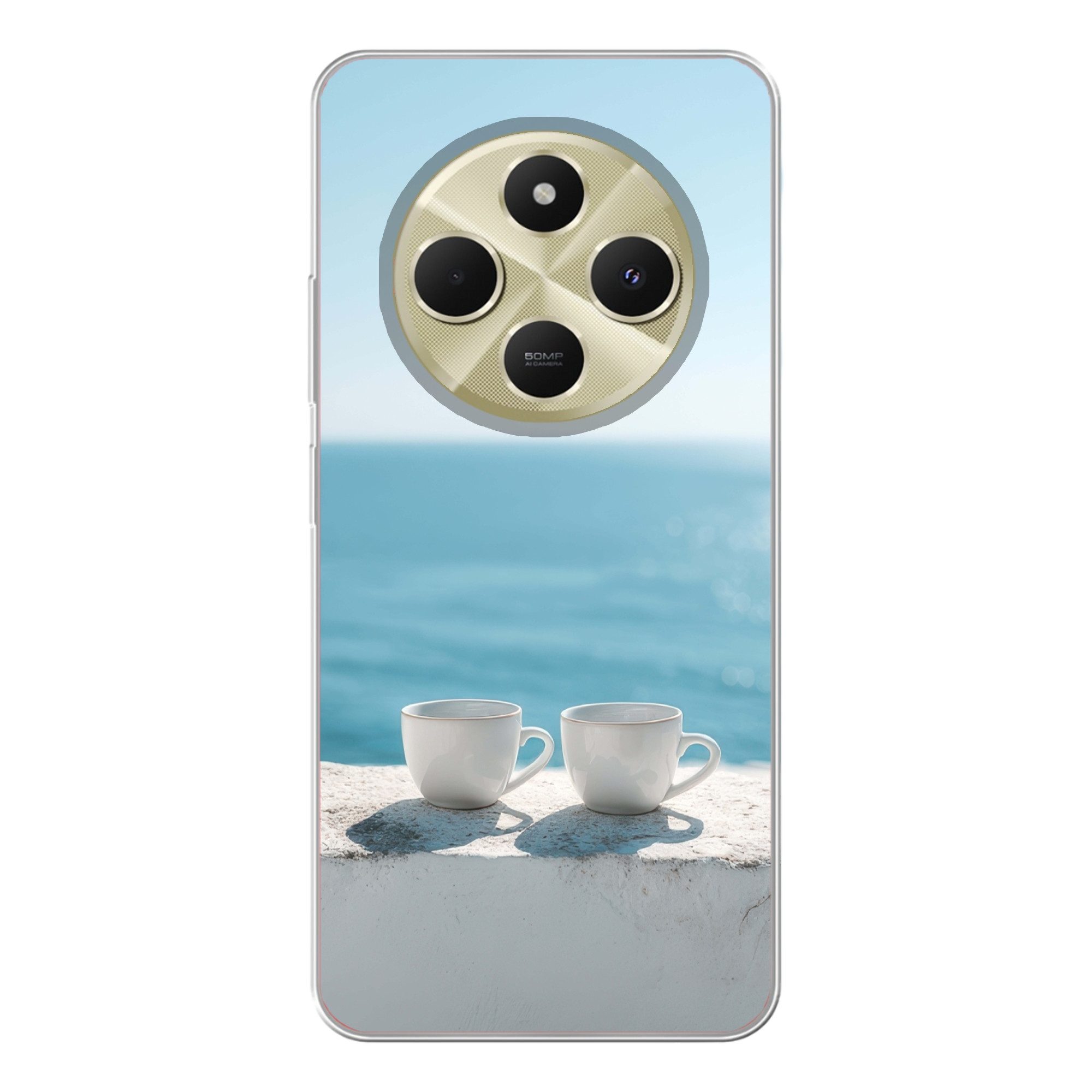 MuchoWow Handyhülle für Xiaomi Redmi 14C Meer - Kaffeetassen - Sommerlich, Handy Case, Silikon, Bumper Case Dünn