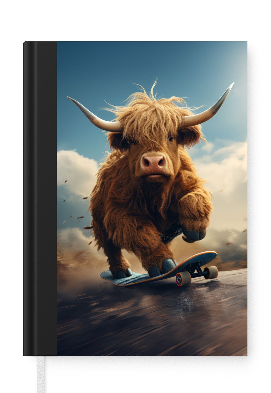 MuchoWow Notizbuch Schottischer Hochländer - Hörner - Skateboard, Notebook, Notizblock a5, Tagebuch, Journal Liniert