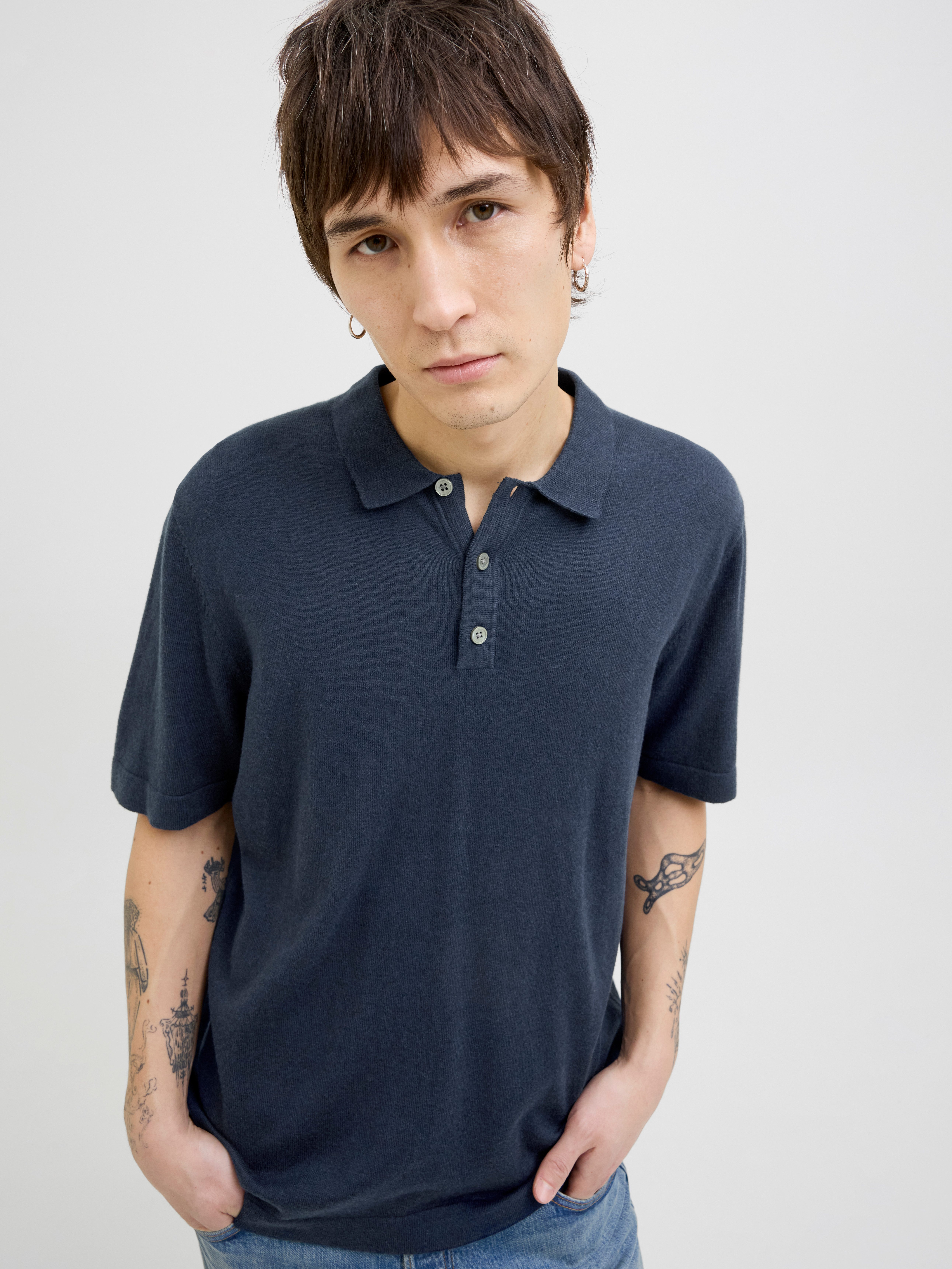 Jack & Jones Kurzarmpullover JJEEMIL KNIT RELAXED POLO SS SN mit Polo Krage günstig online kaufen