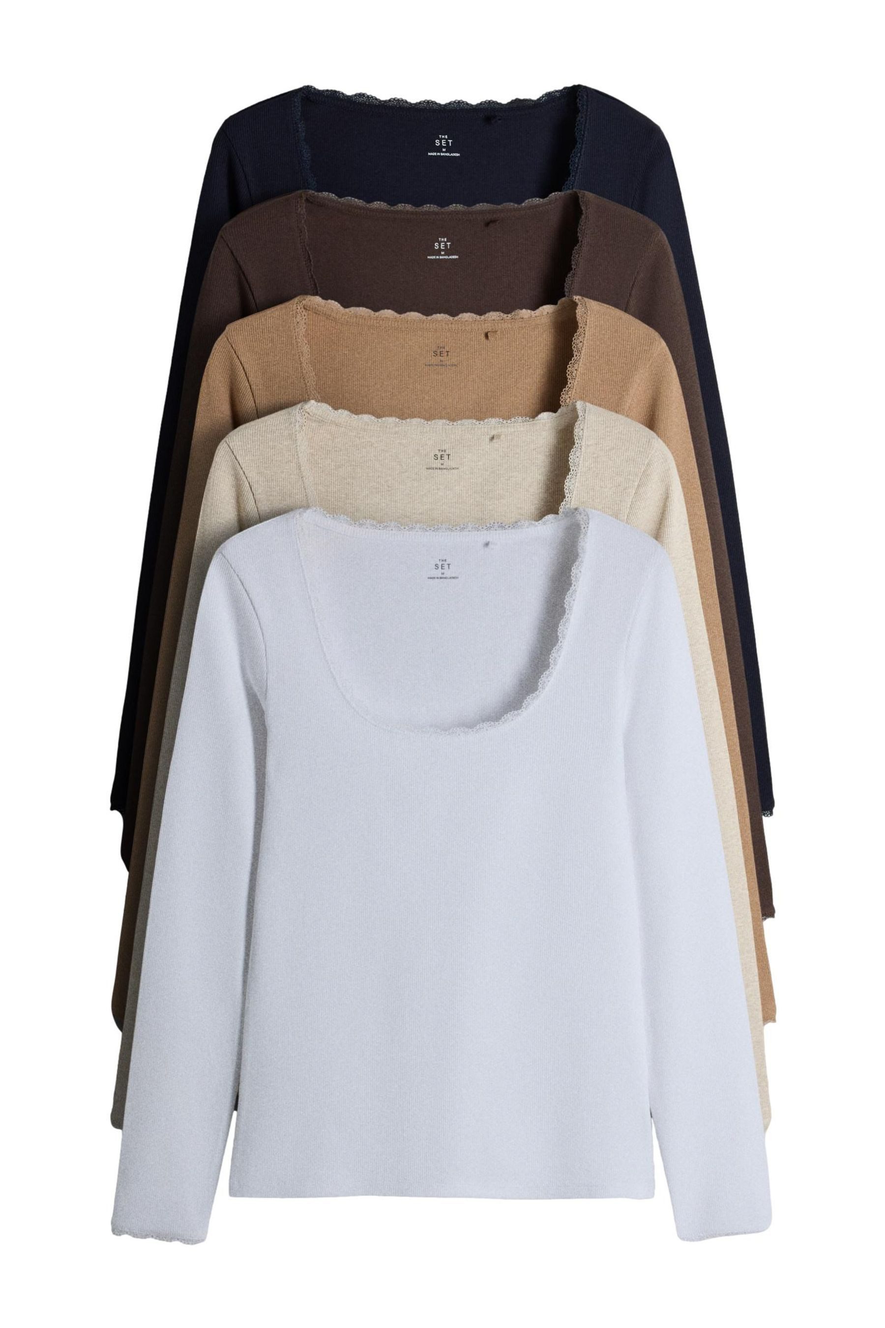 The Set Langarmshirt The Set Langärmelige gerippte Oberteile mit (5-tlg)
