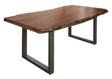 Massivmoebel24 Baumkantentisch FREEFORM (160x90x77 Akazie, Baumkantentisch Esstisch aus Holz massiv Massivholz Küchentisch), Echte Baumkante, Natürliche Risse und Unebenheiten