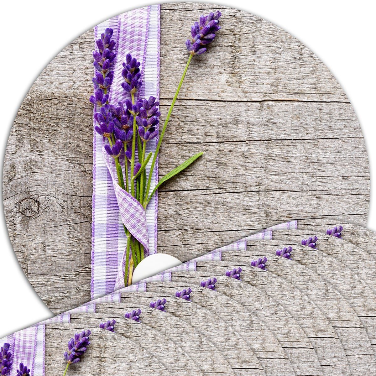matches21 HOME & HOBBY Platzset Abwaschbare Tischsets 12er Set Lavendel Holz-Optik rund, (12-St), Platzsets als Tisch-Untersetzer und Tisch-Deko für Esstisch Teller