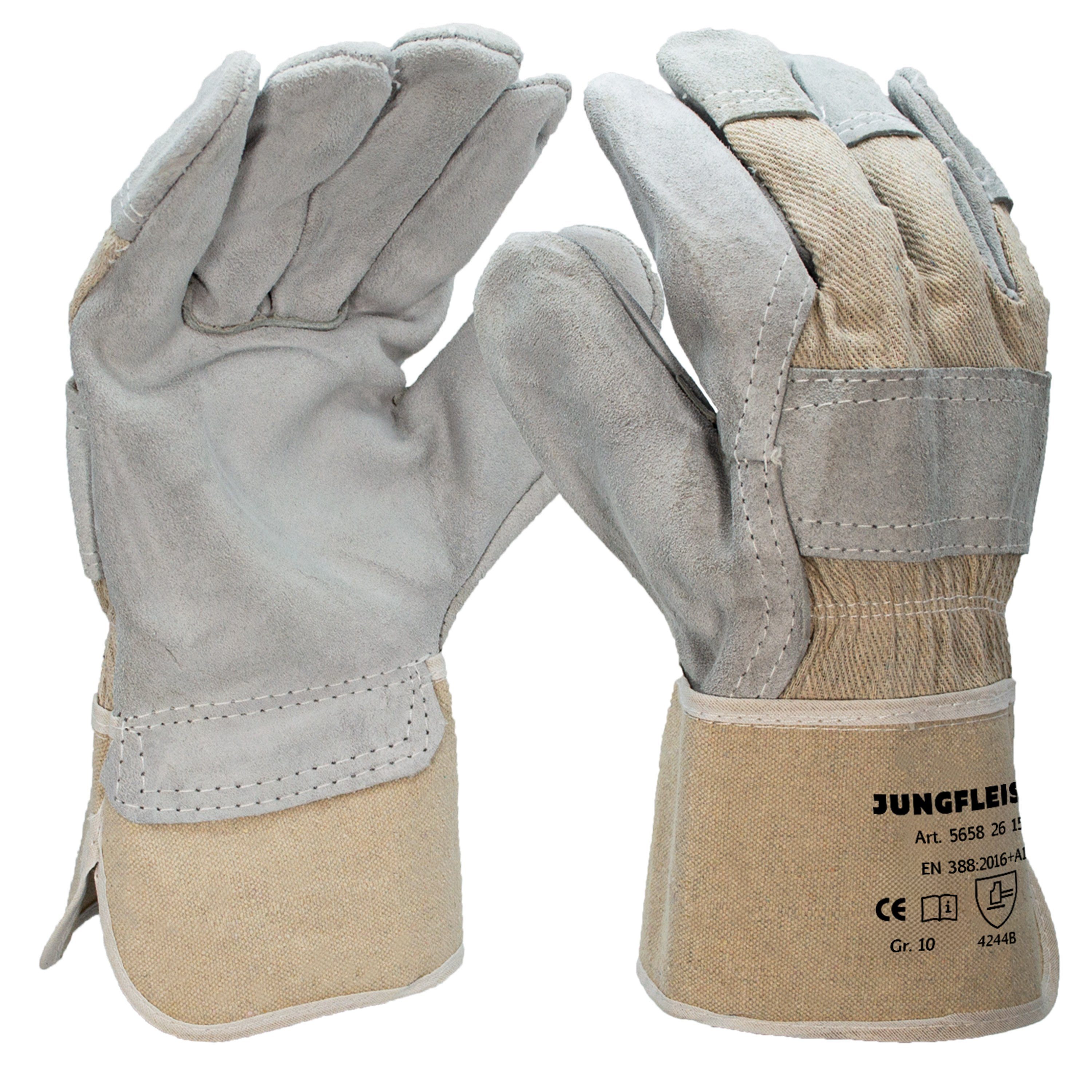 Jungfleisch Arbeitshandschuhe (10-St) Rindkernspaltleder Handschuhe für Bauarbeiten, Montage, Garten