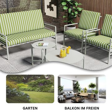 SeedWave Gartenlounge-Set Outdoor Sofagarnitur Set für 4Personen (1*Sofa,2*Sessel,2*Couchtisch), Verzinkte Stahlrohrstruktur