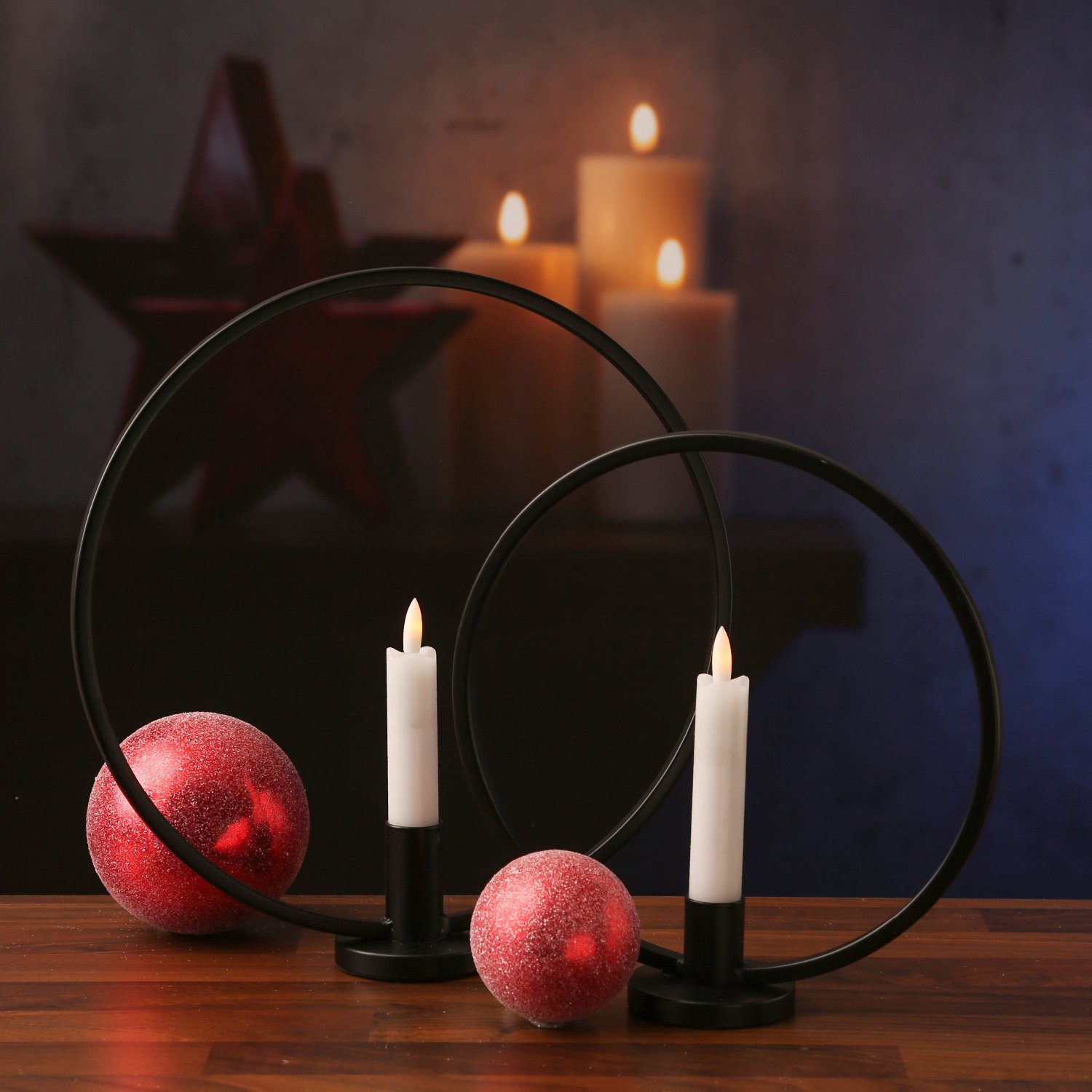 MARELIDA Kerzenhalter Stabkerzenhalter Ring 2er Set Kerzenständer Kerzenhalter Ringform